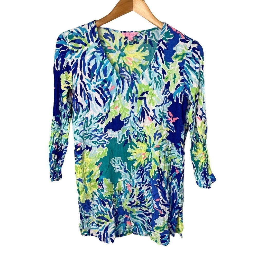 Lilly Pulitzer Lantana Beach Tunic Wade And Sea Print Size Small V Neck - Picture 2 of 7